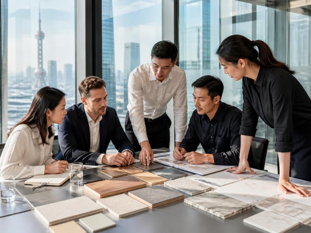SEBA SOURCING team reviewing product samples in their office in China